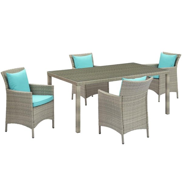 Patio Trasero Conduit Outdoor Patio Wicker Rattan Dining Set, Light Gray Turquoise - 5 Piece PA2090039